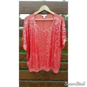Coldwater Creek Sequin Salmon Pink Top Size 1X